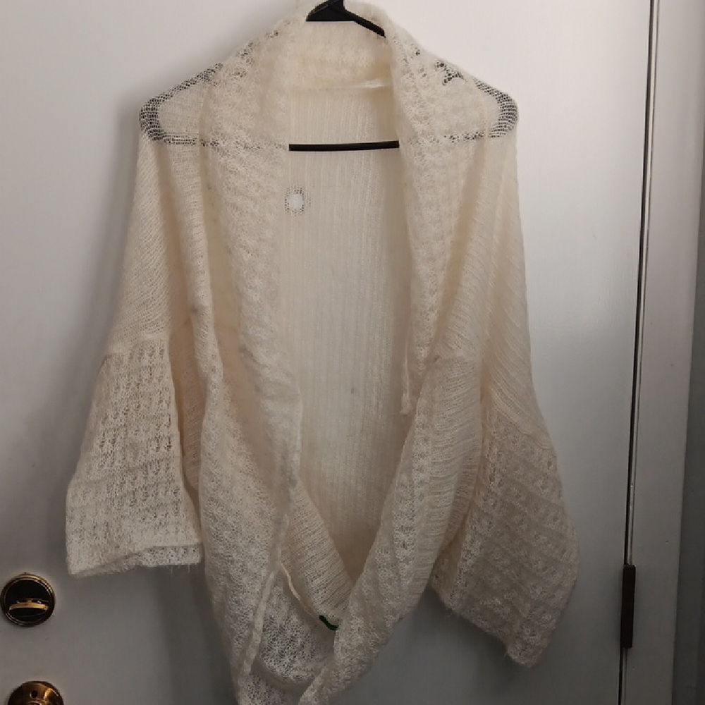 United Colors Of Benetton Open-Front Cream Knit Cardigan